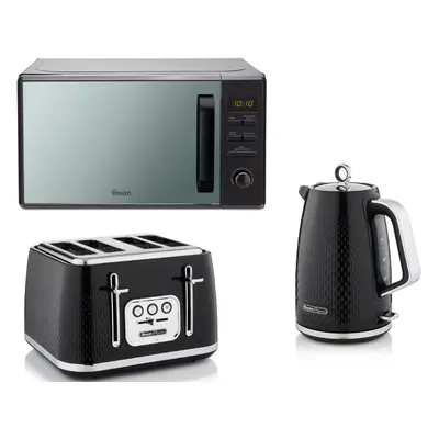 Swan Elegance Kettle, Slice Toaster & Digital Microwave Set in Black