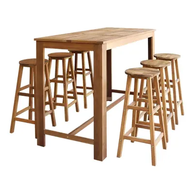 vidaXL Solid Acacia Wood Bar Table and Stool Set Piece Dining Furniture