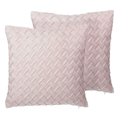 Set of Faux Suede Cushions Lattice Weave x cm Pink TITHONIA