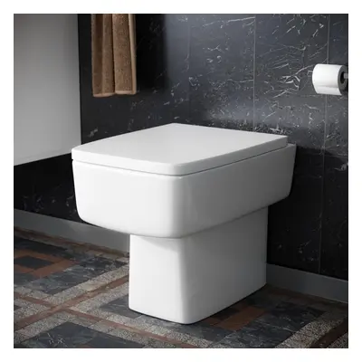 Nes Home Modern Square 350mm Back to Wall Toilet and Soft Close Seat White