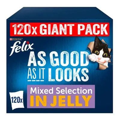 Felix As Good As It Looks Adult Wet Cat Food Mixed in Jelly Beef, Cod, Tuna and Chicken x 100g P