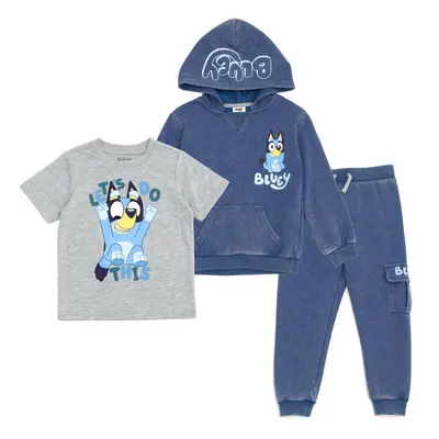 Bluey Toddler Boys Fleece Waffle Knit Pullover Hoodie T-Shirt and Jogger Pants Piece Outfit Set 