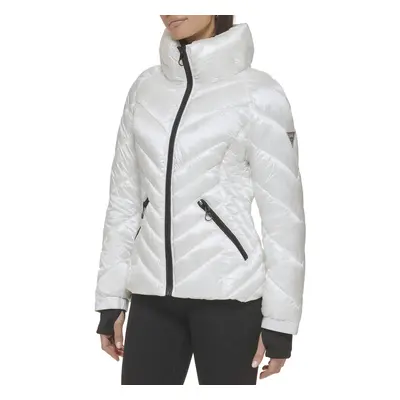 GUESS Women's Puffer Storm Cuffs- Quilted Transitional Jacket White