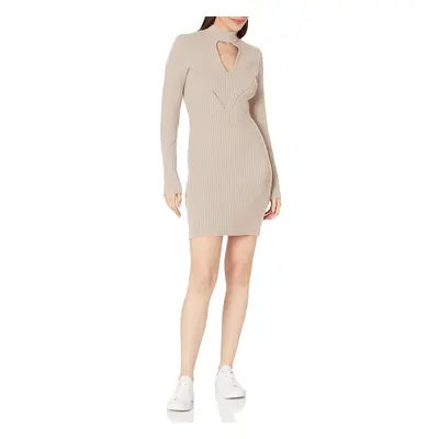 GUESS Women's Long Sleeve Mock Neck Rib Tatia Dress Pearl Oyster Mult