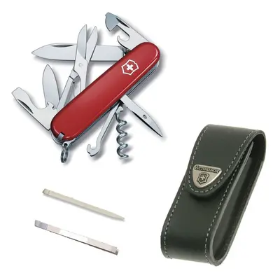 (red, black leather) Victorinox CLIMBER Swiss army knife with Pouch spare tweezers & toothpick