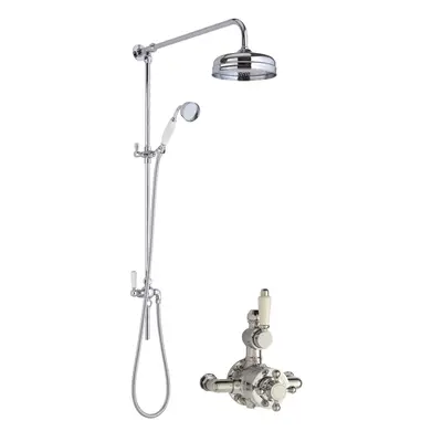 Traditional Twin Exposed Valve & Rigid Riser Shower Set - Chrome/White - Balterley