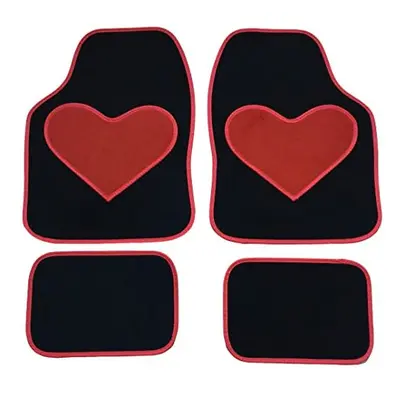 CARSTYLING UK ORIGINAL UNIVERSAL BLACK MATS WITH RED HEART HEEL PAD