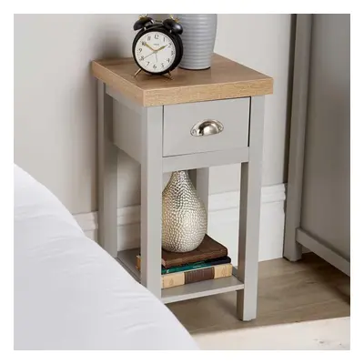 Grey Oak Narrow Bedside Cabinet Drawer Lamp Side Table Night Stand