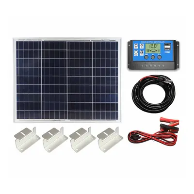 (50w Poly Solar Panel Battery Charging Kit Controller Cables & Mounting Brackets) Poly Solar Pan