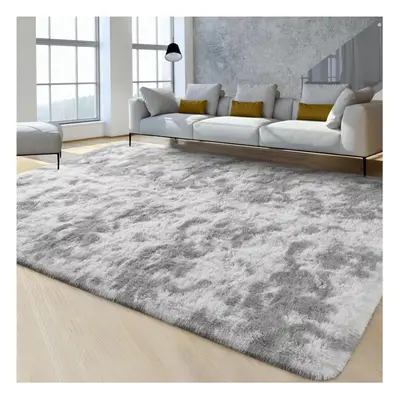 (160cm x 230cm (5ft 3" x 7ft 6"), Tie-Dye Light Grey/Silver Shaggy Rugs) Fluffy Rug Non-Slip Sha