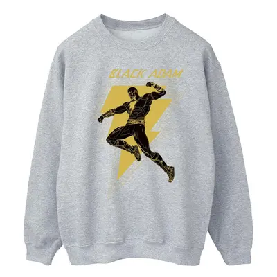 (S, Sports Grey) DC Comics Mens Black Adam Golden Bolt Chest Sweatshirt