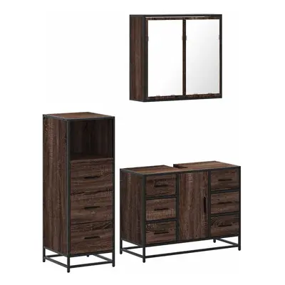 (brown oak) vidaXL Piece Bathroom Furniture Set Brown Oak Engineered Wood