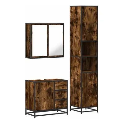 (smoked oak) vidaXL Piece Bathroom Furniture Set Brown Oak Engineered Wood