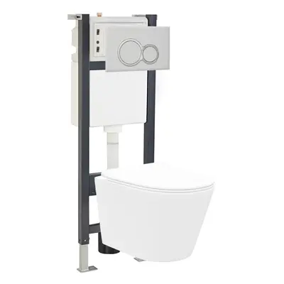 Nes Home White D-Shape WH Toilet Concealed Frame & Round Button Flush Plate