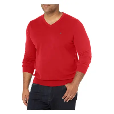 Tommy Hilfiger mens Cotton V Neck Sweater Haute Red Medium US