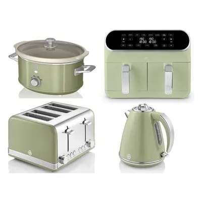 SWAN Retro Green Kettle Toaster Air Fryer & Slow Cooker Matching Set