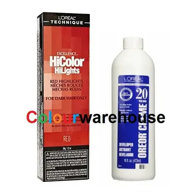 (Red (2x), Dev (Vol. 30) 8oz) L'Oreal HiColor Red HiLights For Dark Hair Only