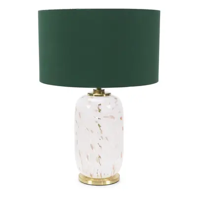 ValueLights India Green Shade Rounded White Confetti Glass Table Lamp