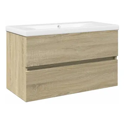 vidaXL Bathroom Furniture Set Piece Sink Cabinet Ceramic and Engineered Wood