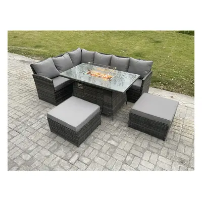 Fimous Seater Rattan Garden Furniture High Back Corner Sofa Gas Fire Pit Dining Table Sets Gas H