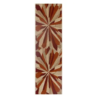 (20. 3337E Contemporary - Terracotta, Hallway Runner : x cm) Modern Geometric Floral Abstract Ar