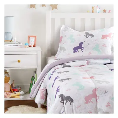 Amazon Basics Easy-Wash Microfiber Kid's 2-Piece Comforter and Pillow Sham Set Animal Printed Tw