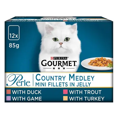 Purina Gourmet Perle Wet Cat Food Country Medley Mini Fillets in Jelly, x 85g (Pack of 4)