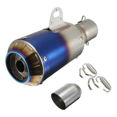 (Grilled Blue) 38-51mm Motorcycle GP Exhaust Muffler Pipe Silencer End Slip-On Stainless Steel