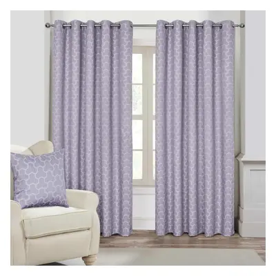 (W 228cm x Drop 182cm, Lilac) Geometric Jacquard Blackout Eyelet Curtain Pair