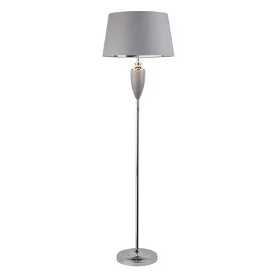 Hepburn Large Ceramic Floor Lamp with Shade - Modern Grey & Silver