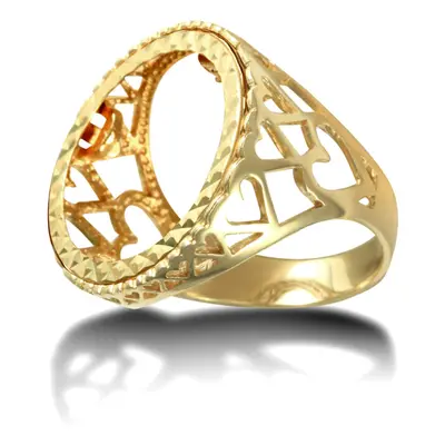 (T) Jewelco London Men's Solid 9ct Yellow Gold Love Hearts Full Sovereign Mount Ring - JRN171-F