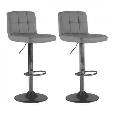 Neo 2x Dark Grey Faux Leather Cuban Swivel Bar Stools with a Matt Black Legs