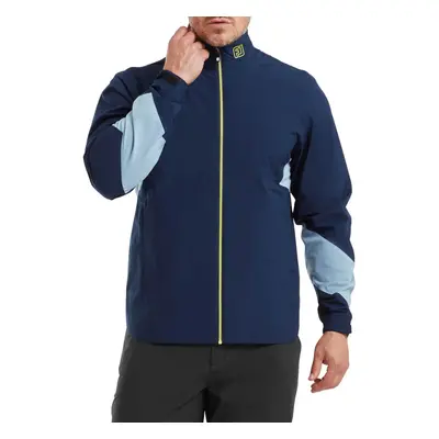 (M, Navy/Primrose) Footjoy Mens HydroLite X Waterproof Stretch Breathable Packable Golf Jacket