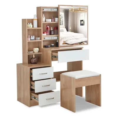 Dressing Table With Drawers Mirror Stool Set Makeup Desk Vanity Table Bedroom