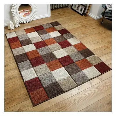 (17. 1923X Box - Terracotta, x cm) Modern Geometric Floral Abstract Area Rugs Check Multi Colour