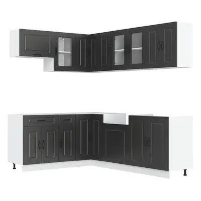 (black) vidaXL Piece Kitchen Cabinet Set Kalmar Smoked Oak Engineered Wood