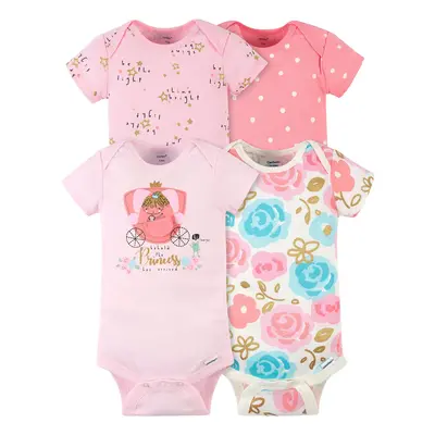 Gerber Baby Girls' 4-Pack Short Sleeve Onesies Bodysuits Princess Pin