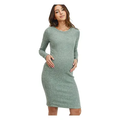 HELLO MIZ Womens Ribbed Maternity Knit Dress with Long Sleeve Mint