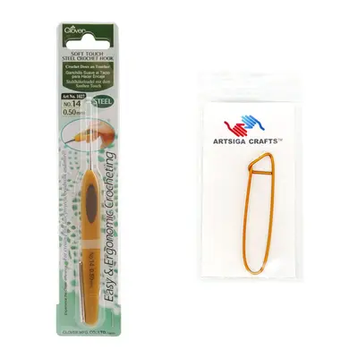 Clover Needlecraft Soft Touch Steel Crochet Hook Size 145mm Bundle with Artsiga Crafts Stitch Ho