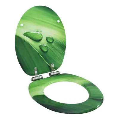 vidaXL WC Toilet Seat with Soft Close Lid MDF Green Water Drop Design Bathroom