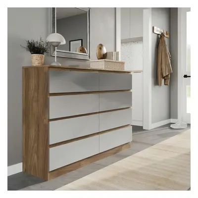 (Oak Carcass + Grey Drawers) Modern Wide Wooden Chest of Drawers Bedroom Furniture Storage Bedsi