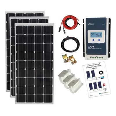 (3 x 150w = 450w Mono MPPT Kit 24V) Lowenergie Mono Solar Panel Battery Charging Kit with Charge