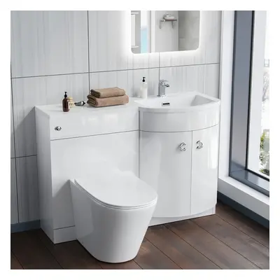 Nes Home White RH 1100mm Vanity Basin Unit & Ellis Back To Wall Toilet