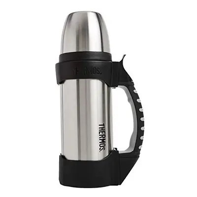 Thermos The Rock Vacuum Insulated Liter Beverage Bottle, stainless steel/black, 1.1 quart (2510T