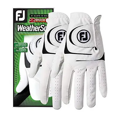 FootJoy Mens WeatherSof 2-Pack Golf Glove White Medium/Large Worn on Left Hand