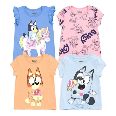 Bluey Toddler Girls Pack T-Shirts Pink/Orange/Blue/Gray 2T