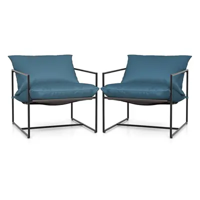 Sling Accent Chairs Set of Outdoor Modern Metal Framed Armchairs