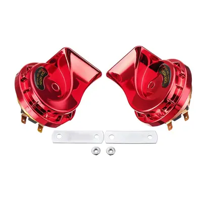 (Red) Pair 12V 115dB Super Loud Car Motorcycle Dual Tone Electric Snail Horn Universal