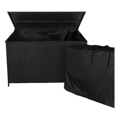 Rattan Garden Storage Box Black Large 138cm Cushion Chest 582L Outdoor