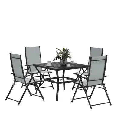 Outsunny PCs Garden Dining Set, Folding Chairs and Metal Top Table, Grey